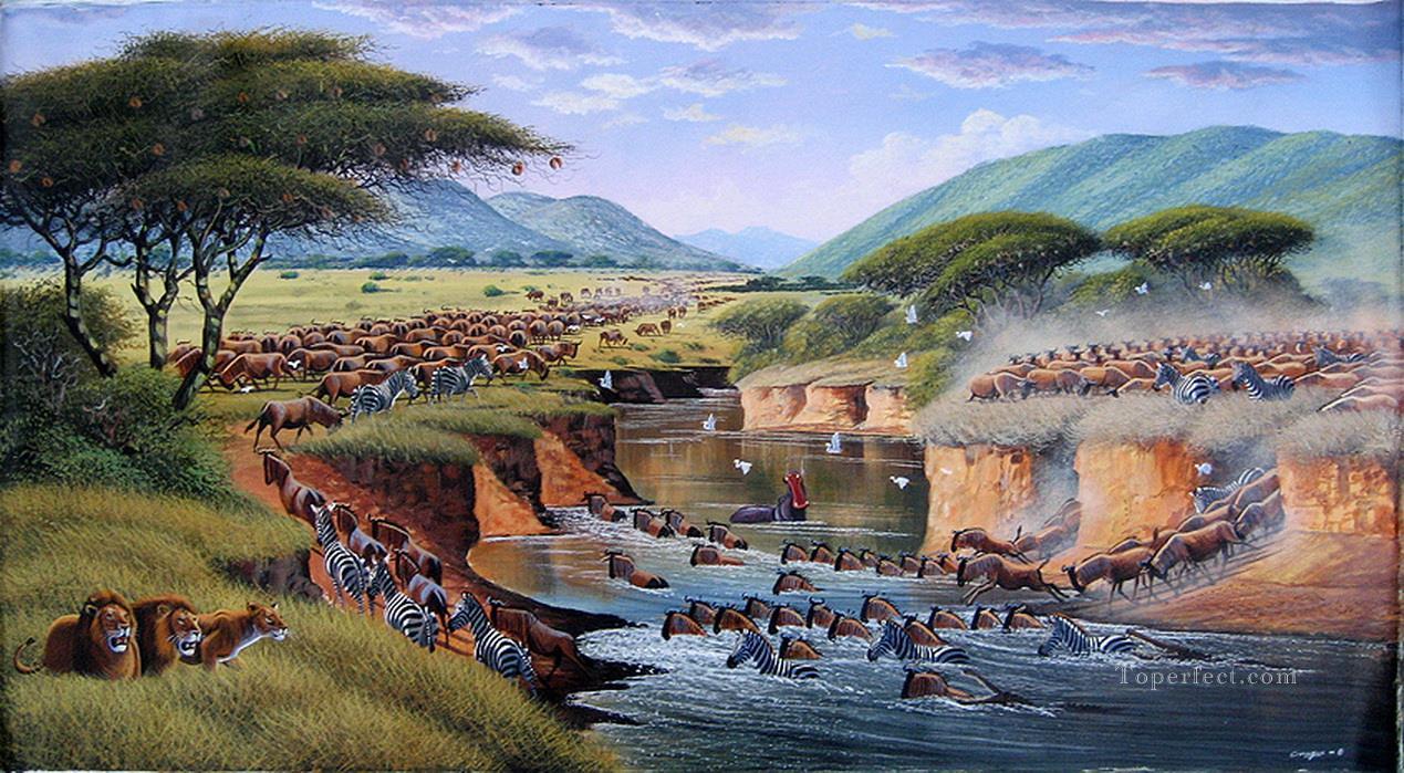 Mugwe traverser la rivière Mara Peintures à l'huile